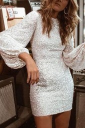 Glamorous African Summer White Sequined Mini Elegant Slim Club Prom Party Dress