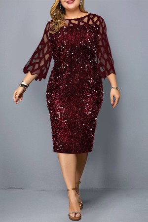 Party Sequin Plus Size Summer Birthday Outfit Red Bodycon Wedding Evening Night Club Dress