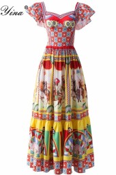 Vintage Warrior Look: Designer Summer Butterfly Sleeve High Waist Midi Dress