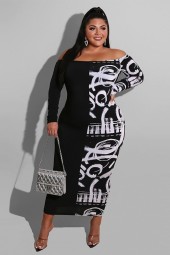 Celebrate in Style: Birthday Long Sleeve High Waist Off Shoulder Bodycon Plus Size Maxi Dress