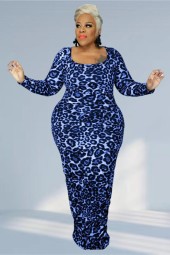 Leopard Print Plus Size Bodycon Maxi Dress - Perfect for Fall/Winter Elegance