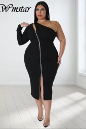 Sophisticated Summer Style: Single Sleeve Elegant Solid Zipper Maxi Dress