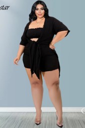 Plus Size Summer Style: Solid Casual Crop Top & Shorts Sets Matching Suit