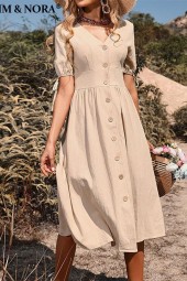 Button Down Casual Midi Sundress - Solid Color Summer Dress