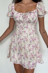 Floral Off Shoulder Tie Up Mini Dress - Perfect for Summer Clubbing