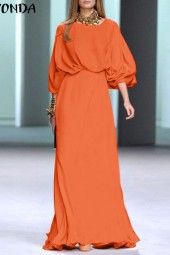 Stunning Maxi Sundress: Elegant Lantern Sleeve Waist Up Casual Dress