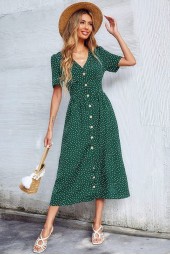 Chic Polka Dot Midi Button Dress for Casual Summer Elegance