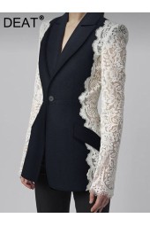 Stylish Lace Patchwork Blazer for Autumn with Contrast Suit Jackets