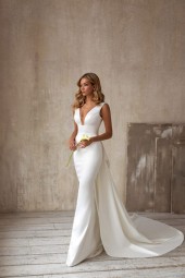 European & American Vneck Sleeveless Tail Long White Evening Dress