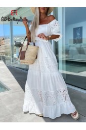 Summer Chic Square Collar Lace Maxi Dress with Belt