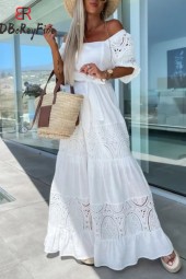 Summer Chic Square Collar Lace Maxi Dress with Belt