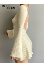 Comfy Chic Knitted Backless Long Sleeve Mini Dress