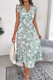 Floral Ruffle Midi Dress for Summer Beach Holidays