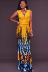 Sunshine-Ready Plunging V-Neck Strappy Ruched Party Dress