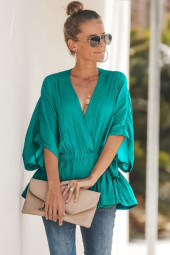 Wrap Peplum Bat Sleeve V Neck Blouse Wrap Peplum Bat Sleeve V Neck Blouse