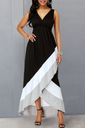 Vibrant Color Block Crossover Hem Dress with Flattering Criss Cross Back Vibrant Color Block Crossover Hem Dress with Flattering Criss Cross Back