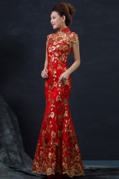 Elegant Red Gold Cheongsam Qipao: Perfect for Your Special Day