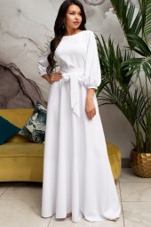 Autumn Winter Elegance: Vintage Solid Lantern Sleeve Maxi Long Neck Party Casual Bow Sashes Dress