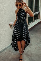 Chic Polka Dot High-Low Dress with Belt - Perfect for Any Occasion 