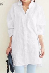 Blouse Stylish Button Shirts Casual Long Sleeve  Lapel Solid Tunic Plus Size Baggy Chemise