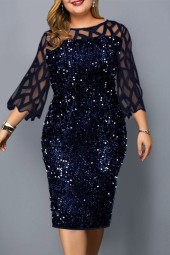 Sequin Plus Size Mesh  Long Sleeve Bodycon Wedding Evening Party Club Dress