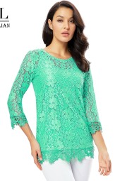 Women's Plus Size Vintage Floral Lace Crochet Tunic Top for Summer Parties and Work
