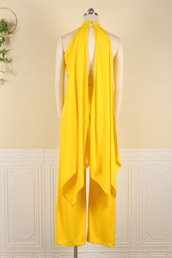 Elegant Summer Style: Sleeveless Yellow Cut Out Jumpsuit with Long ...