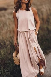 Effortless Summer Style: Designer Sleeveless Maxi Dress with Side Slit