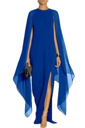 Black/blue/red/purple Design Long Batwing Sleeve Elegant Casual Wear Side Split Chiffon Maxi Dress Whole