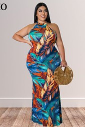 Bohemian Beauty: Plus Size Summer Maxi Dress with Long Sleeves