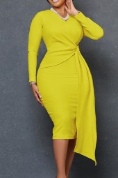 Plus Size Yellow Solid Elegant Club Outfit Casual Trendy Luxury Gown Summer Evening Dress - Perfect for Any Occasion 