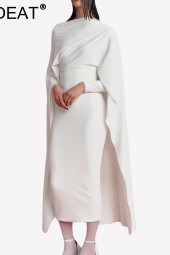 Elegant Shawl Solid Slim Long Sleeve Dress for Spring Season
