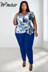 Stylish Plus Size Pants Sets: Summer Top & Solid Leggings