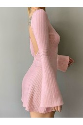 Chic and Elegant Slim-line Pink Beige Knitted Mini Dress