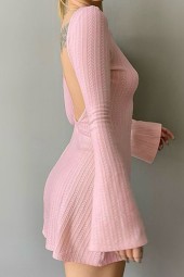 Chic and Elegant Slim-line Pink Beige Knitted Mini Dress