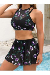 Floral Paradise Halter Swimsuit with Skirt - Summer Bliss