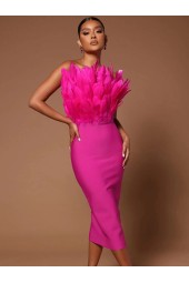 Feathered Beauty Strapless Bodycon Club Dress