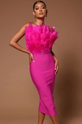 Feathered Beauty Strapless Bodycon Club Dress