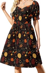 Autumn Splendor: Floral Luxury Long Evening Dress on Black