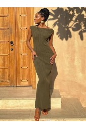 Green Knitted Summer Oneck Sleeveless Split Elegant Maxi Club Outfits Casual Long Dress